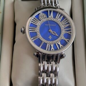Judith Ripka Blue Dial Crystal Accent Watch Silver Tone Bracelet